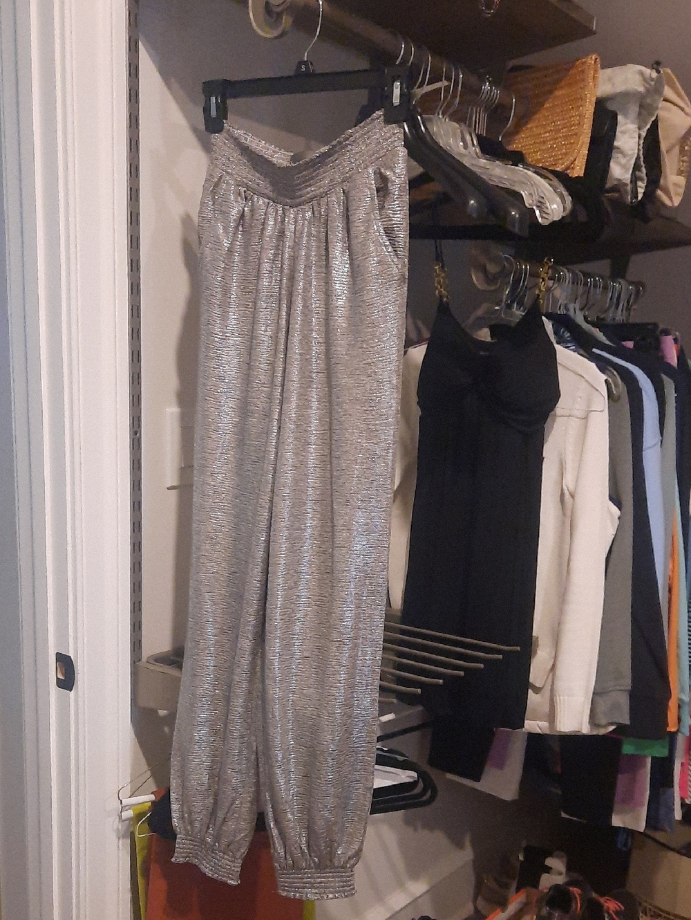 Anthropologie Silver Metallic Jogger Pants